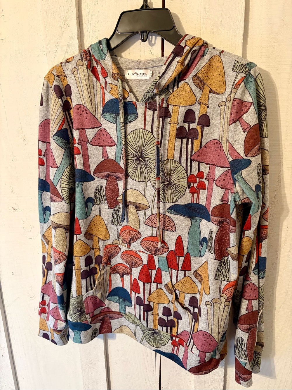 La Soul Women's Multicolor Mushroom-Print Hooded Sweatshirt